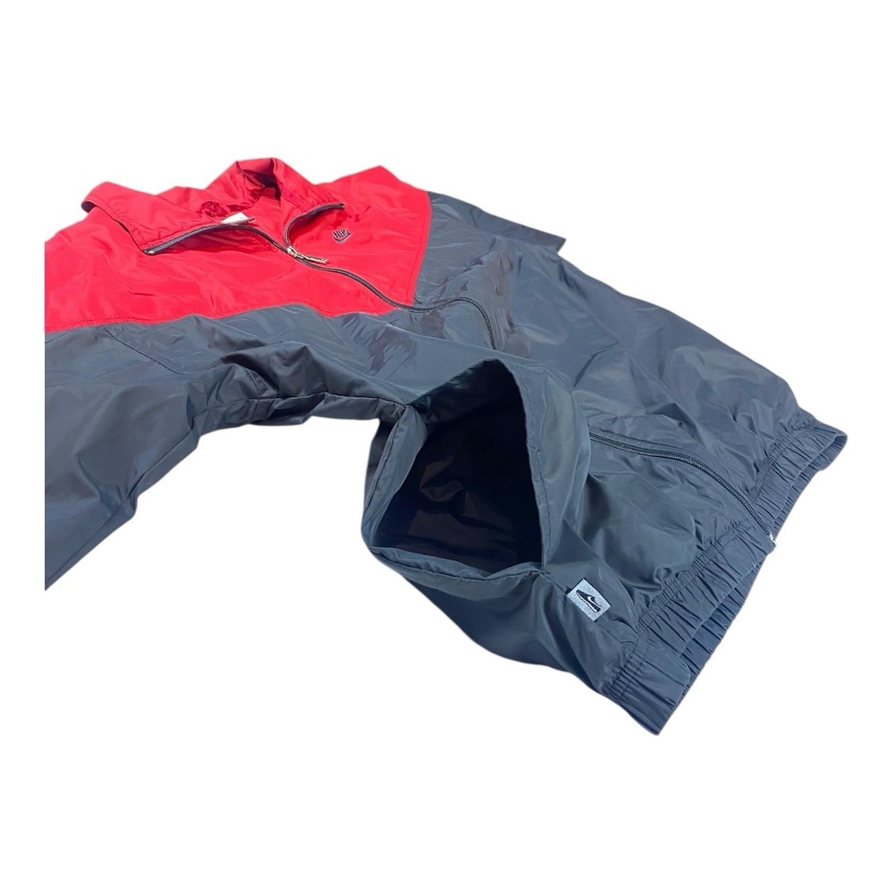 Nike Vintage 90s Windbreaker Jacket Mens LARGE Red Gray Colorblock Swoosh Pocket - Picture 10 of 14